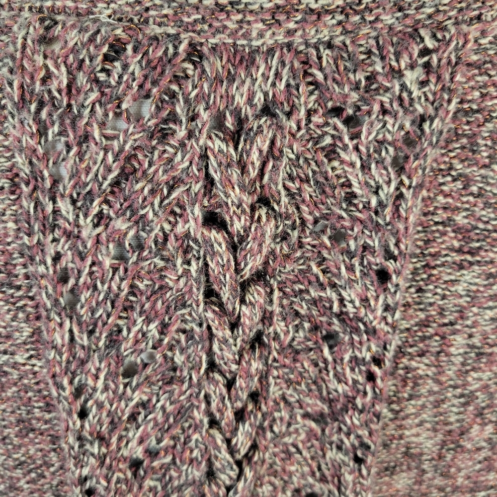 DKNY Jean Cardigan Cotton Blend Flower Embellishment Marled Pink Brown Size XL - Picture 6 of 15